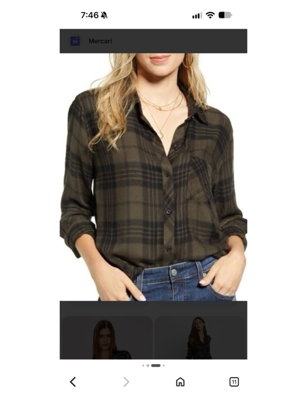 Rails Brent Button Down Flannel Plaid Shirt Olive Jet small fall